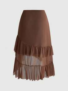 ROMWE Hippie Boho Ruffle Layered Women's Skirt - Brown - View 2