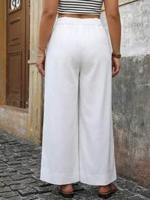 SHEIN Tall CURVE 大尺碼休閒百搭純色寬腿褲 - 白色 - 查看 10