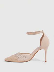 CUCCOO SZL Women Shoes New Mesh Hot Diamond Pointed Thin Heel Buckle Sandals Light Ripe Fairy Wind Spring And Summer Models Suitable For Weddings, Dating Parties - Beige V - View 4