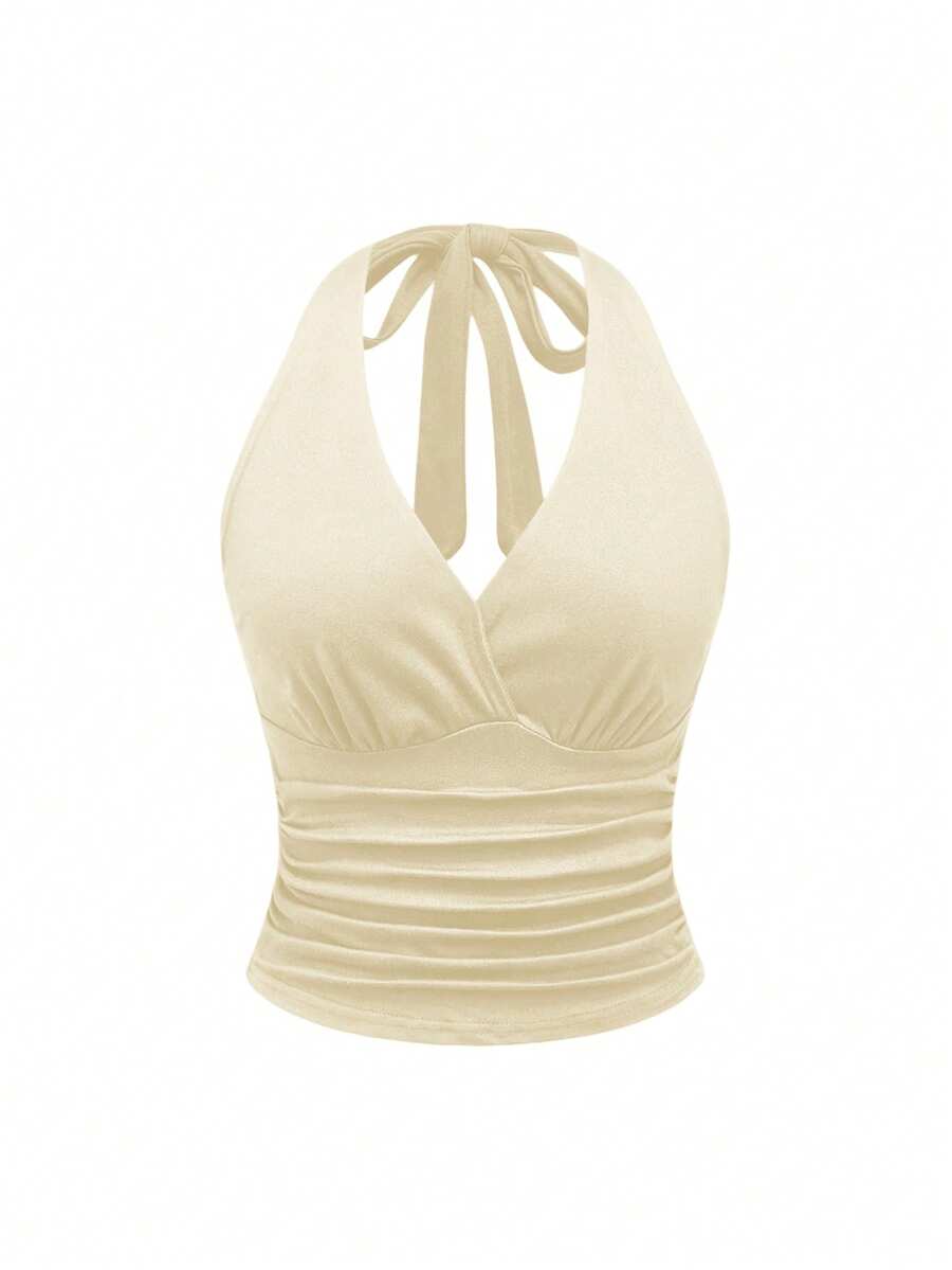 ROMWE Grunge Punk Top de tirantes con cuello halter con estampado de leopardo Y2K para mujer - Amarillo claro - Ver 1
