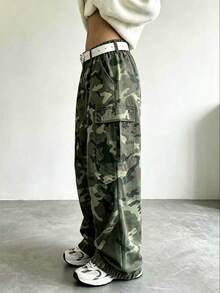 INAWLY Women's Camouflage Pattern Cargo Wide Leg Loose Long Pants - Multicolor - View 3