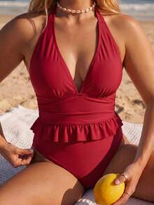Sweetra 2026 New Sweet Sexy Vintage Lace Trim Flattering Plus Size Tankini Set Beach Summer Red - Red - View 1