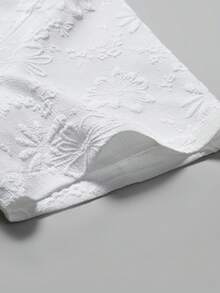 Manfinity Homme 男士素色提花紋理休閒短袖襯衫與彈性腰圍短褲套裝 - 白色 - 查看 7