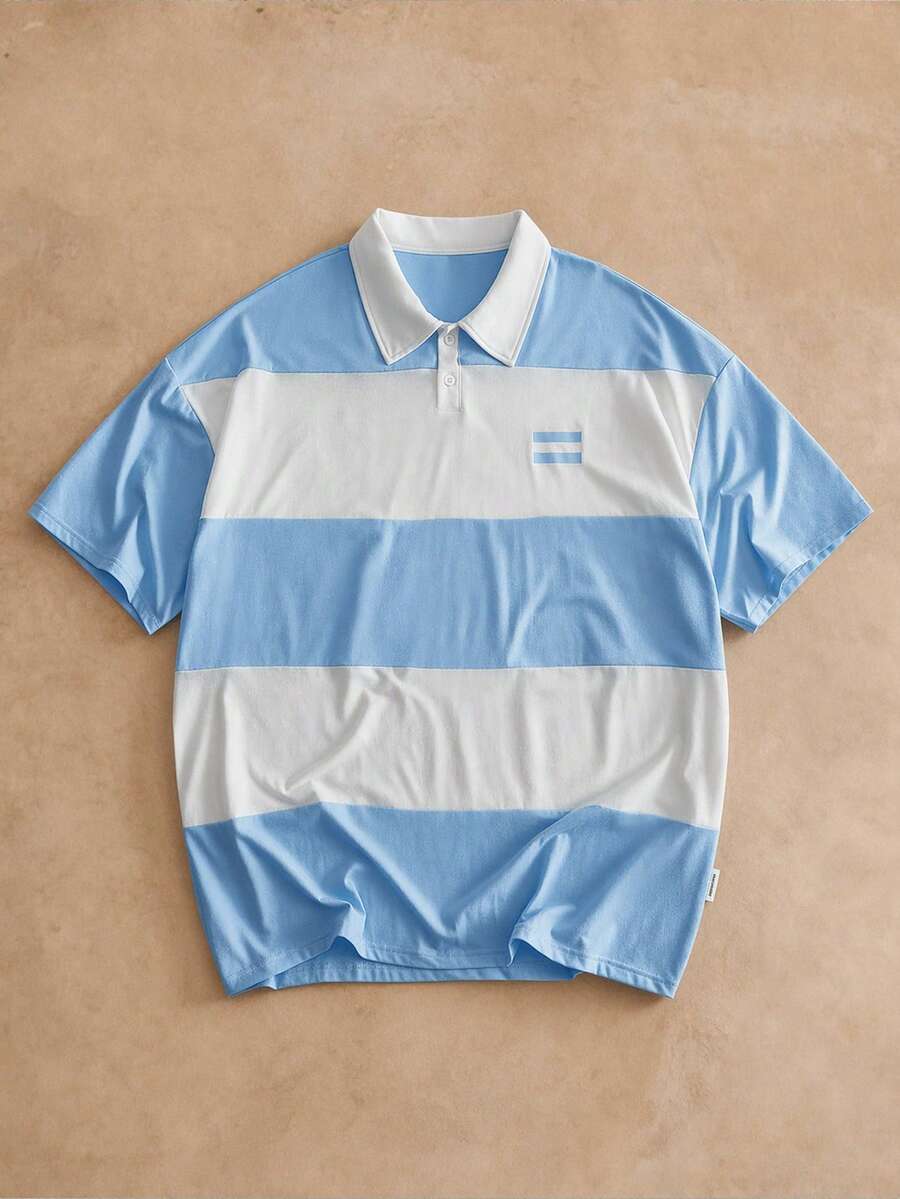 HIMLAND Men's Summer Casual Loose Short Sleeve Polo Shirt Colorblock Contrast Collar Plus Size - Multicolor - View 1
