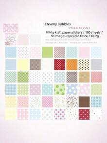 100sheets Sticky Note Stickers Bean Book Polka Dot Checkered Pattern Basic Pattern, Handmade Tent DIY Decoration Collage Stickers Book - Square - View 5