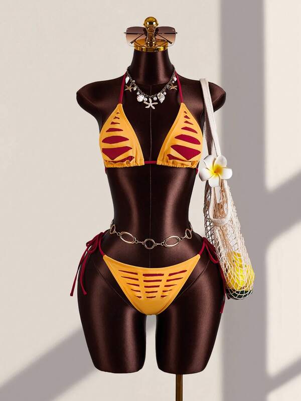Zestiva Summerbeach 女款拼色掛脖比基尼上衣與褲套裝