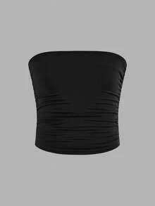 Girlism Teen Girl Solid Color Black/White/Blue Ruched Cropped Camisole - Blue - View 7