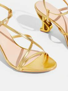 CUCCOO TILAWA Cross-Strapped High-Heeled Sandals, Special-Shaped Heel Design, Versatile Banquet Women's Shoes With Temperament, Fashionable Party Wear - Gold - View 5