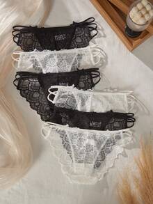 Crystal Vow Cute Sweet Sexy Lace Triangle Panties Girls Underwear 6pcs/Pack - Black and White - View 2