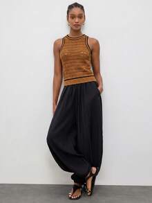 MAIJA Beach Backless Halter Neck Open Knit Crochet Knit Top - Yellow - View 5