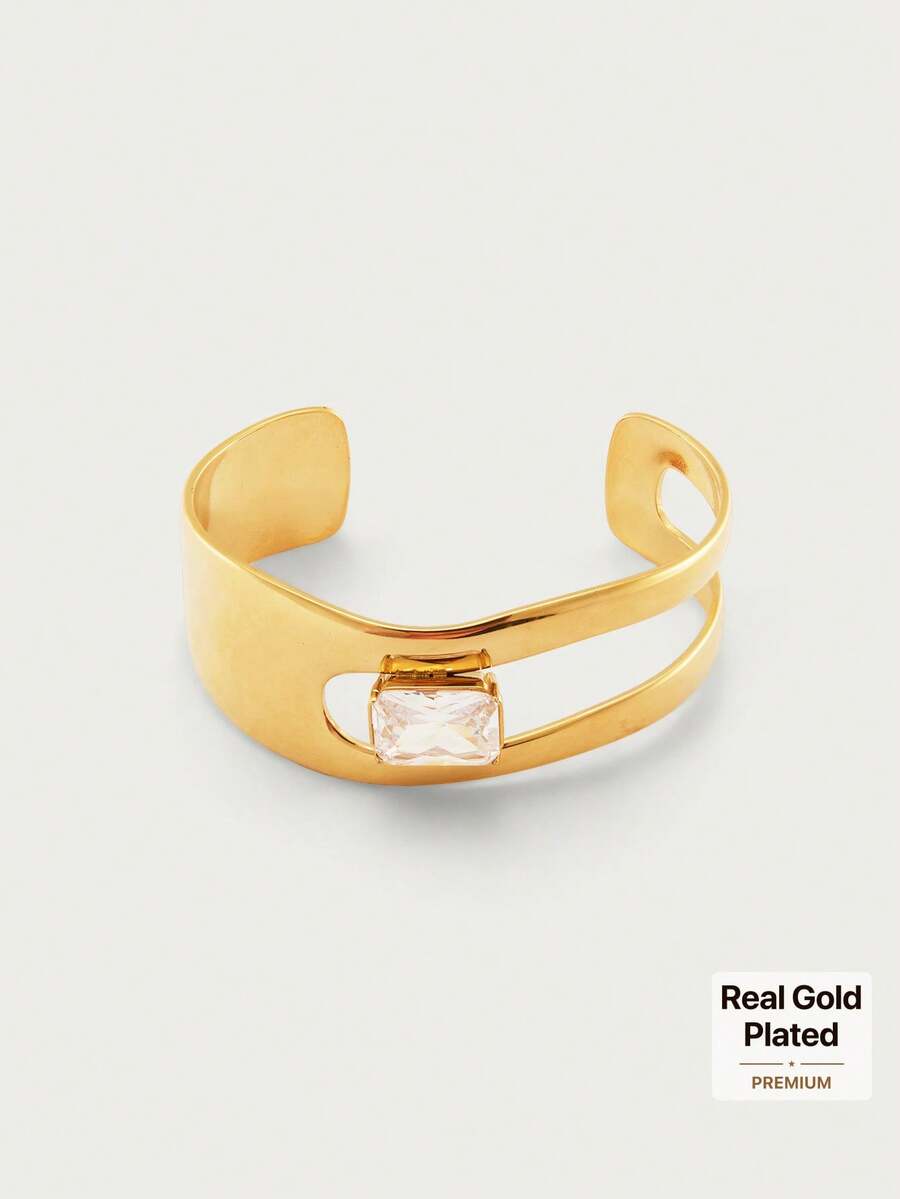 Glisma 18K Gold Plated Colored Diamond White Stone Stainless Steel Geometric Bracelet,Premium/Old Money/Classy,Summer/Beach/Prom/Party,Layered/Gemstone/Beaded/Crystals,Sexy/Vintage,For Mom/Women/Girl/Mother - Gold - View 1