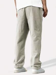 Chillumni Pantalones rectos de cintura con cordón, unicolor, holgados, para otoño - Gris Claro - Ver 2