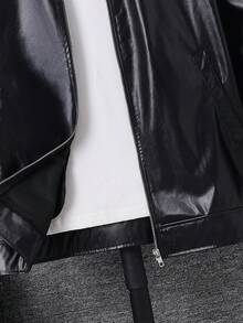 SHEIN Teen Boy Letter Patch Casual Comfortable Versatile Autumn Jacket Suitable For Outings, Gatherings And Travel - Black - View 7