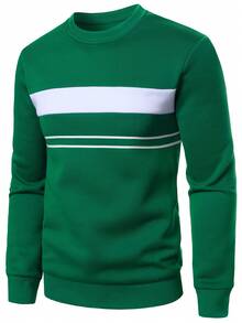 Manfinity Homme Men's Striped Crew Neck Casual Pullover Sweatshirt, Essential For Going Out - Multicolor - View 1