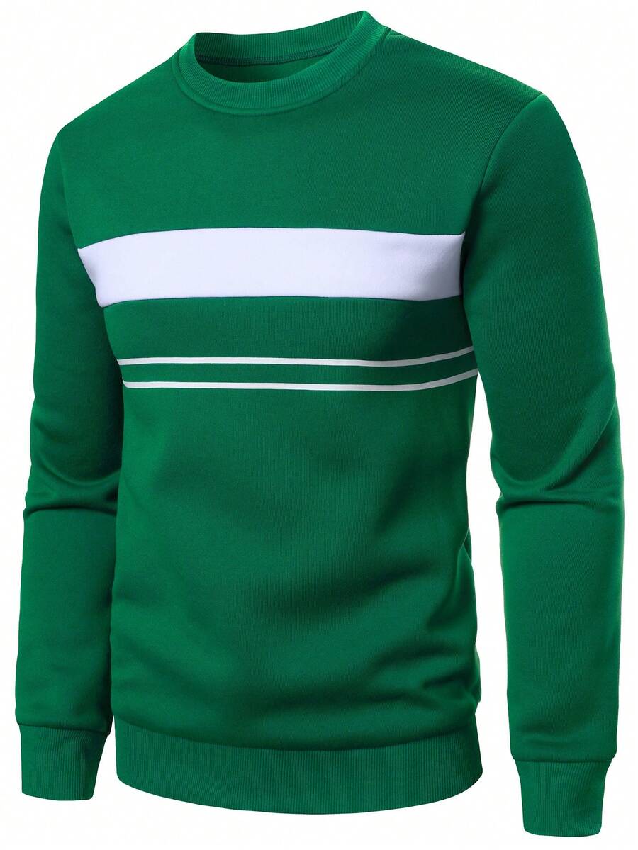 Manfinity Homme Men's Striped Crew Neck Casual Pullover Sweatshirt, Essential For Going Out - Multicolor - View 1