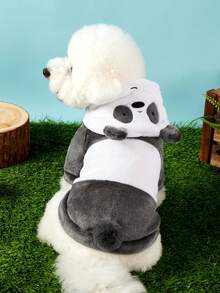 We Bare Bears X PETSIN 1件寵物秋冬裝，貓狗通用厚實保暖連帽衛衣，可愛卡通熊造型變身套裝，適合室內休閒或寒冷戶外冬季散步，小型犬舒適上衣 - 深灰 - 查看 2