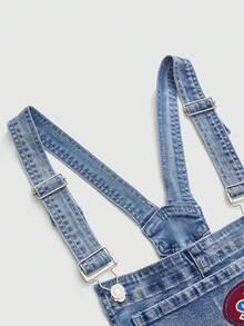 ROMWE Avant Plus Size Women Y2K Vintage Jersey Sporty Ballet Preppy Style Slogan Logo Patch Embroidery Trim Suspender Jumpsuit - Baby Blue - View 3
