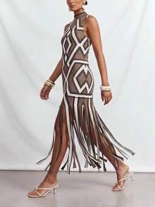 Zivah Women's Vacation Geometric Print Tassel Hem Dress - Brown - View 5