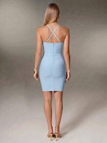 Nuvra Light Blue Lace Spaghetti Strap Bandage Mini Dress For Date Night Out Club Party Summer Sexy - Baby Blue - View 9