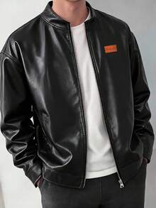 SHEIN Teen Boy Letter Patch Casual Comfortable Versatile Autumn Jacket Suitable For Outings, Gatherings And Travel - Black - View 2