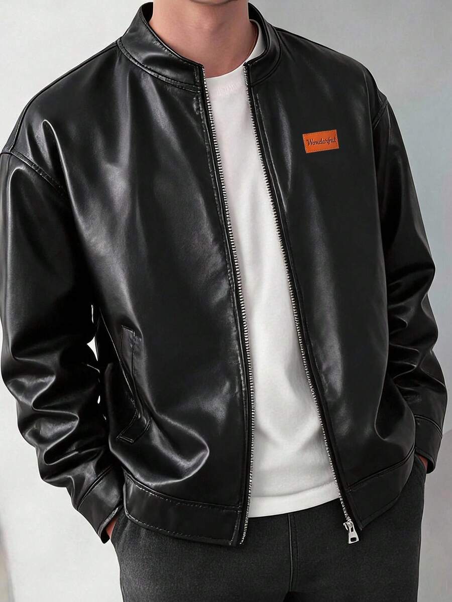 SHEIN Teen Boy Letter Patch Casual Comfortable Versatile Autumn Jacket Suitable For Outings, Gatherings And Travel