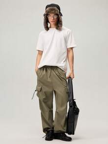 Vaulklash Men Flap Pocket Side Drawstring Waist Oversize Cargo Pants, For Fall - Army Green - View 6