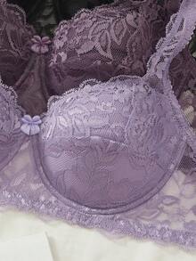 DesireSculpt 3件組極簡風女款鋼圈內衣，性感蕾絲胸罩，法式浪漫內衣 - 彩色 - 查看 6