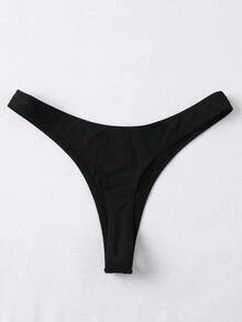 Swim Basics Summer Beach High Cut Thong Bikini Panty - Black - View 3