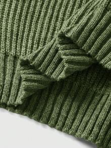 ROMWE Mid-Neck Long Sleeve Basic Casual Pullover Sweater - Army Green - View 5