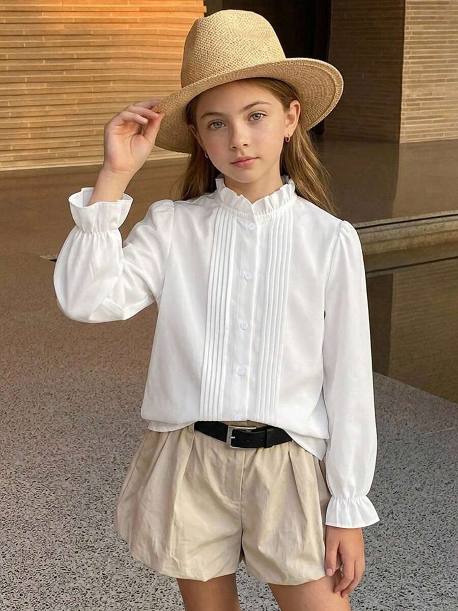 Hapijoa Tween Girl Fall Clothes Tween Girls Collared Short Sleeve Shirt Summer - White - View 1