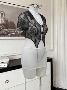 Spicy Aura Sexy Series Lace Sheer Cutout Plus Size Lingerie Costume 3pcs Set - Multicolor - View 11