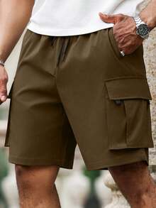 Manfinity Homme Plus Size Men's Casual Cargo Shorts With Pockets, Versatile For Daily Wear And Travel - Mocha Brown - View 3