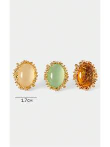 Noxbound Vintage Oval Cat's Eye Exaggerated Ring 18K Gold Plated Textured Resin Earrings Jewelry - Multicolor - View 16