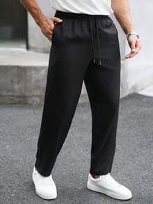Manfinity Homme 男士純色休閒長褲 夏季卡其褲 直筒休閒褲 適合 7 月 4 日國慶與度假穿著 - 黑色 - 查看 7