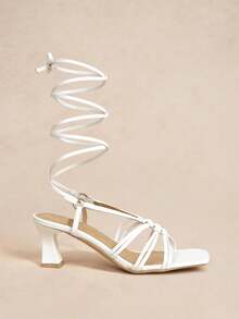 Rosivie 夏季方頭編織細帶粗跟綁踝羅馬高跟涼鞋 - 白色 - 查看 2