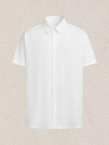 Mercer Haus Plus Size Men's Casual Basic Striped Lightweight Breathable Button-Down Short Sleeve Shirt - White - View 5