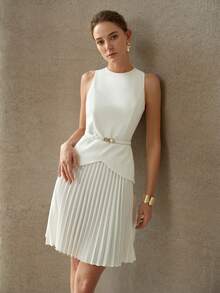 MOTF PREMIUM VESTIDO CORTO PLISADO ELEGANTE Y A LA MODA PARA MUJERES - Blanco - Ver 5