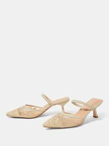CUCCOO HITCHD Ladies Elegant Floral Pointed Stiletto High Heel Shoes - Yellow - View 3
