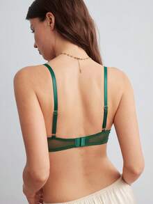 SHEIN Sujetador con aros y encaje de contraste lencería - Verde Oscuro - Ver 2