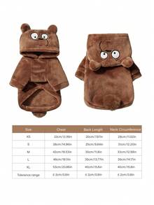 We Bare Bears X PETSIN 1件貓狗通用服飾，可愛卡通角色扮演設計附立體耳朵，棕色泰迪熊法蘭絨厚實保暖連帽衛衣，適合舒適室內休閒或寒冷戶外冬季散步，小型犬服裝 - 棕色 - 查看 3