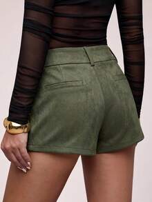 SHEIN BAE Women's Fitted Casual Commute Shorts, Suitable For Daily Outings, Office, And Formal Social Occasions - Army Green - View 2