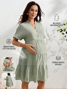 SHEIN Women's Short Sleeve Casual Ruched Mint Green Nursing Dress - Mint Green - View 9