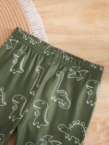 Cozy Pixies 男童卡通恐龍圖案長袖長褲套裝，修身居家服，適合春夏秋冬休閒日常穿著 - 水鴨藍 - 查看 6