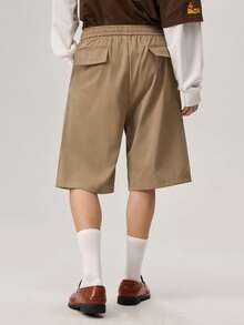 Vaulklash Loose Men's Shorts With Letter Patchwork And Drawstring Waist - Khaki - View 3