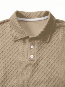 Manfinity Homme 男士大尺碼不對稱提花落肩休閒短袖 Polo 衫，適合日常穿著、度假，送給丈夫/男友的禮物 - 卡其色 - 查看 6