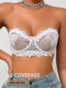 SHEIN 1pc Women's Lace Underwire Bra - White - View 5