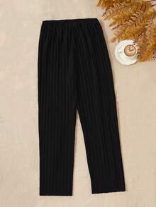 Women's Solid Color Brushed Ribbed Lounge Pants - Black - View 2
