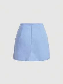 SHEIN MOD Falda unicolor bajo asimétrico - Celeste - Ver 2