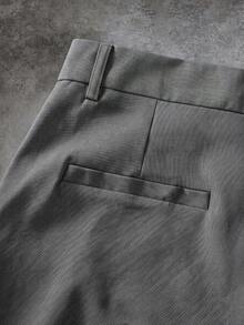 GENTILAND Pantalones cortos casuales holgados con pliegues y bolsillos de unicolor para hombres - Gris - Ver 3