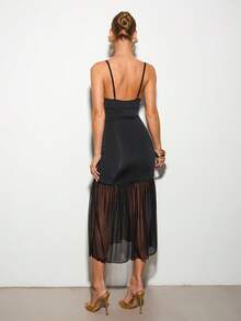 Nuvra Vestido de fiesta elegante y sexy con volantes en los tirantes y el bajo, de unicolor para mujer - Negro - Ver 7